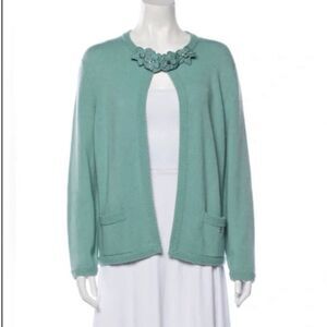 AUTHENTIC *CHANEL* Coastal Chic Floral Appliqué CASHMERE Sweater XL FR46